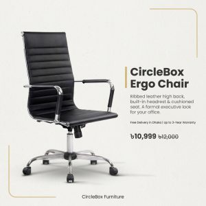 CircleBox Ergo Chair, leather executive chair, fixed headrest, steel base