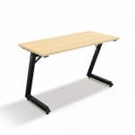 Z frame office table with light wooden top and black metal legs isolated on white background