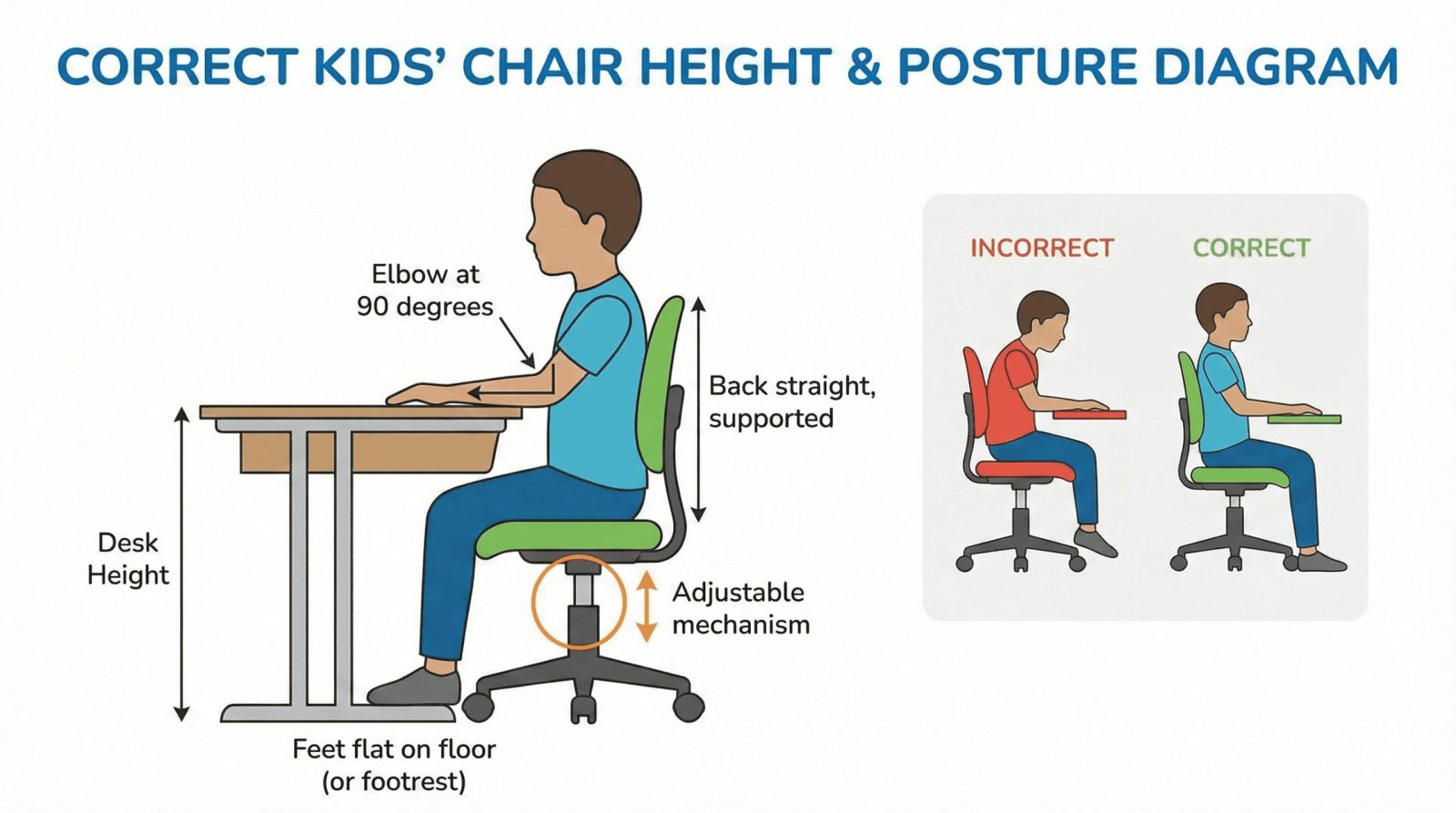 correct study chair height and posture for kids