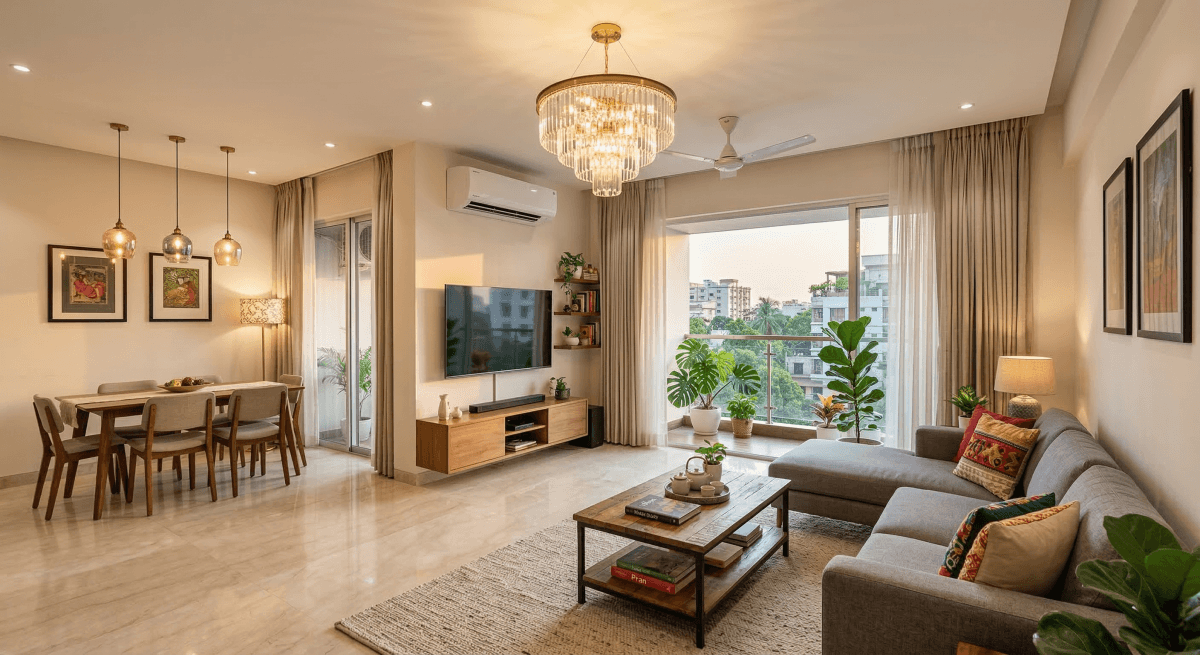 modern lighting Bangladesh living room interior design